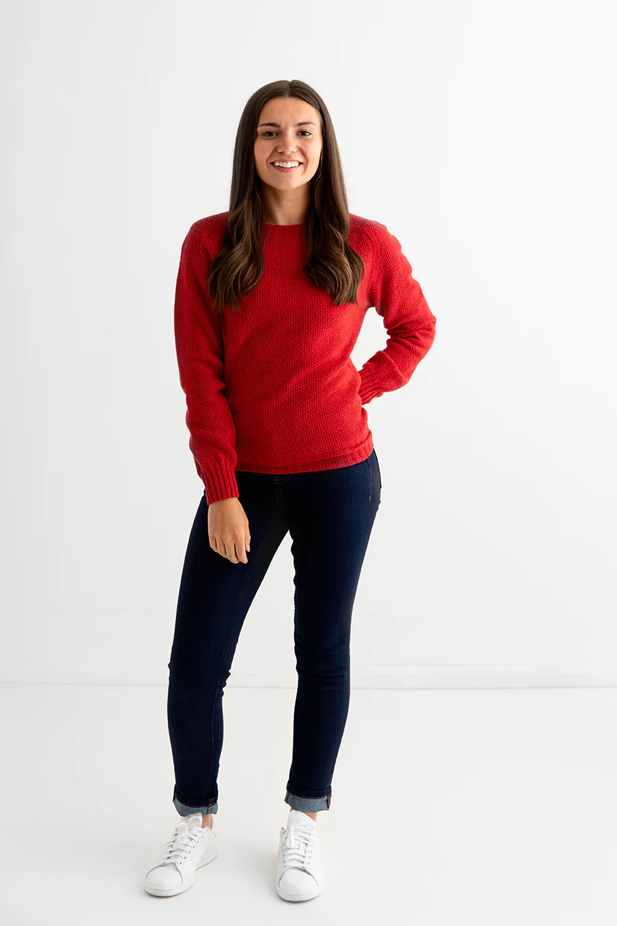 Womens Geelong Superfine Lambswool Moss Stitch Jumper - Red - Image 6