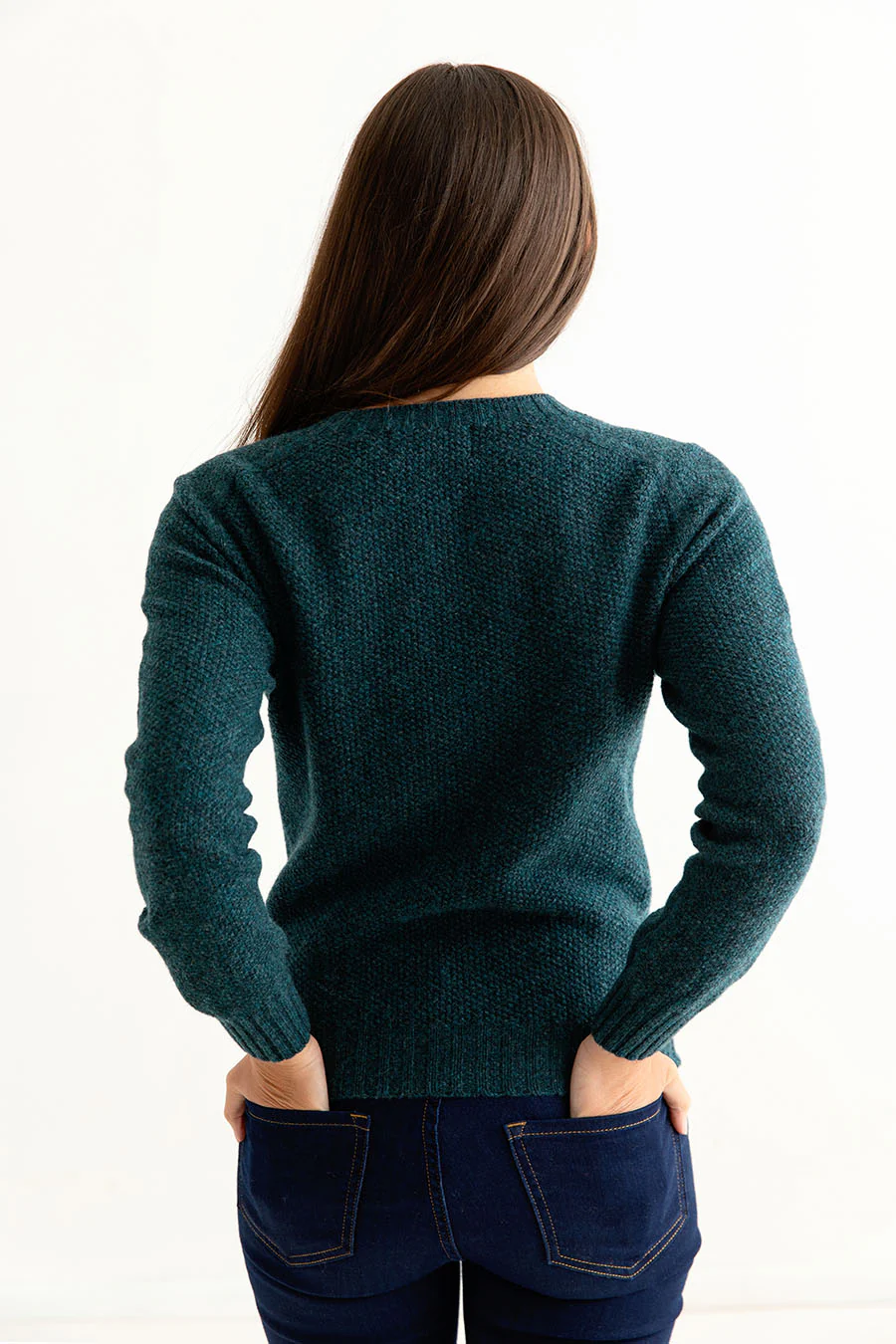 Womens Geelong Superfine Lambswool Moss Stitch Jumper - Teal - Image 3
