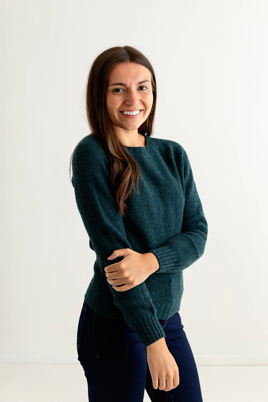 Womens Geelong Superfine Lambswool Moss Stitch Jumper - Teal - Image 4