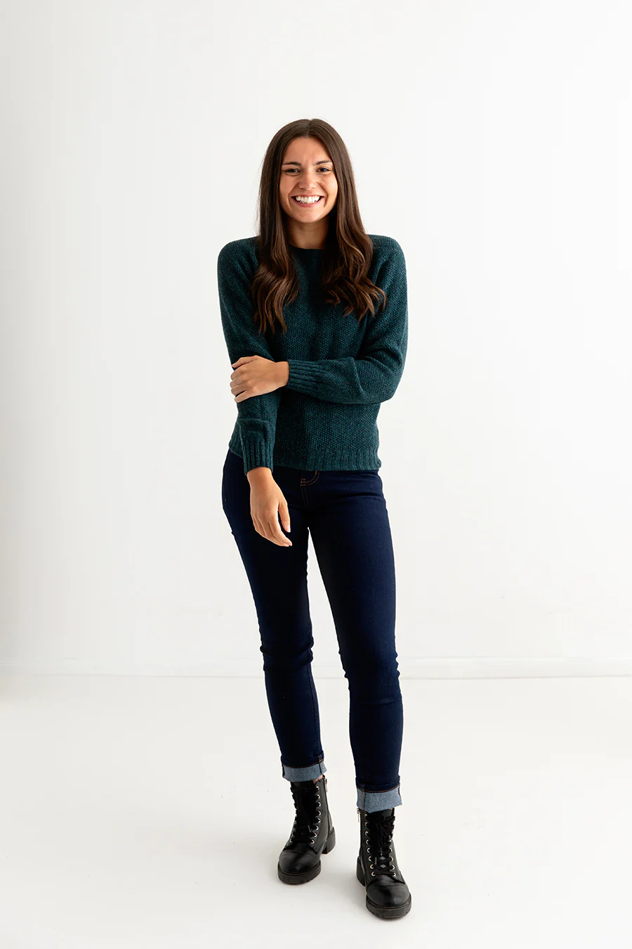 Womens Geelong Superfine Lambswool Moss Stitch Jumper - Teal - Image 5