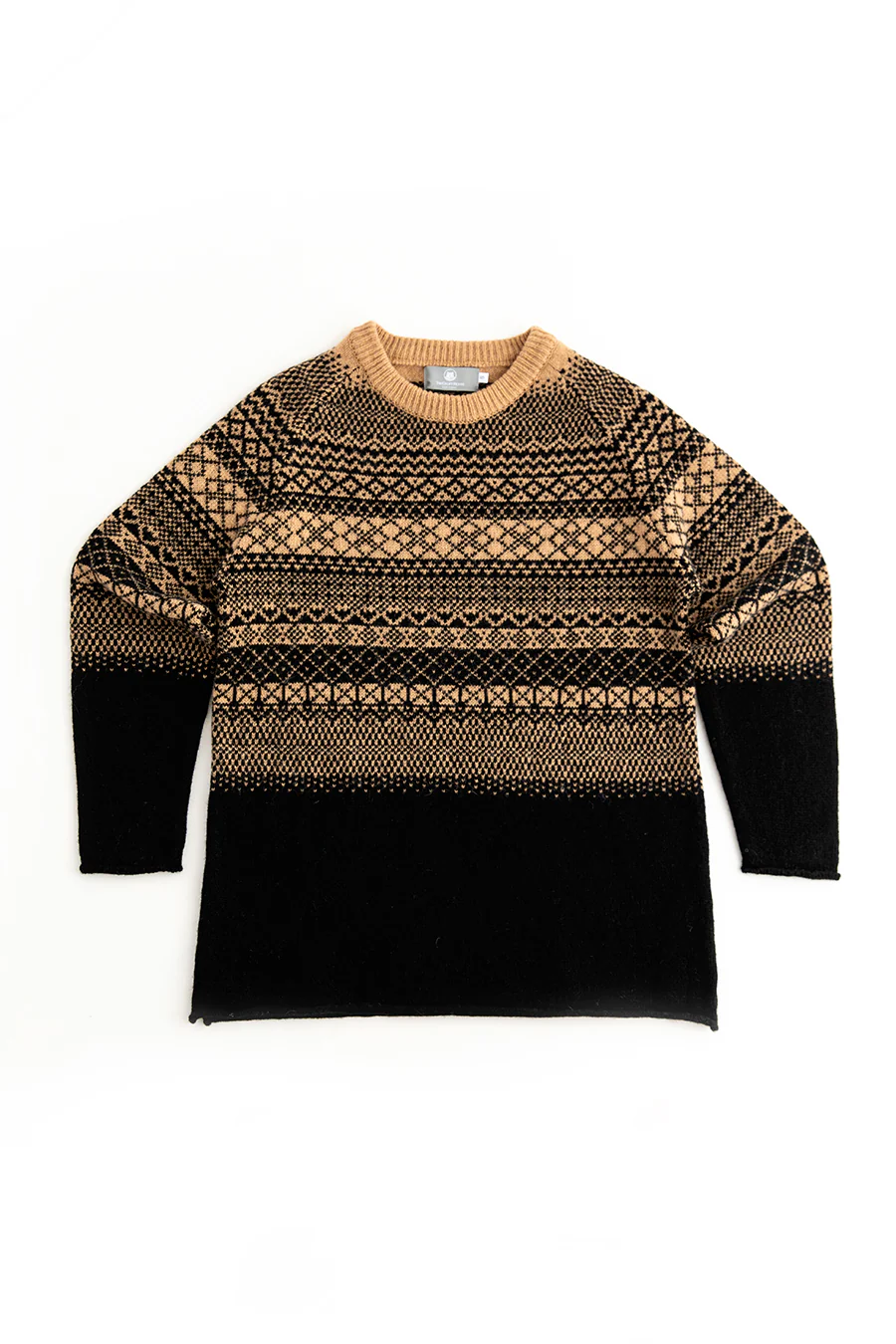 Womens Lace Fair Isle Tunic Jumper - Black Camel - Image 7