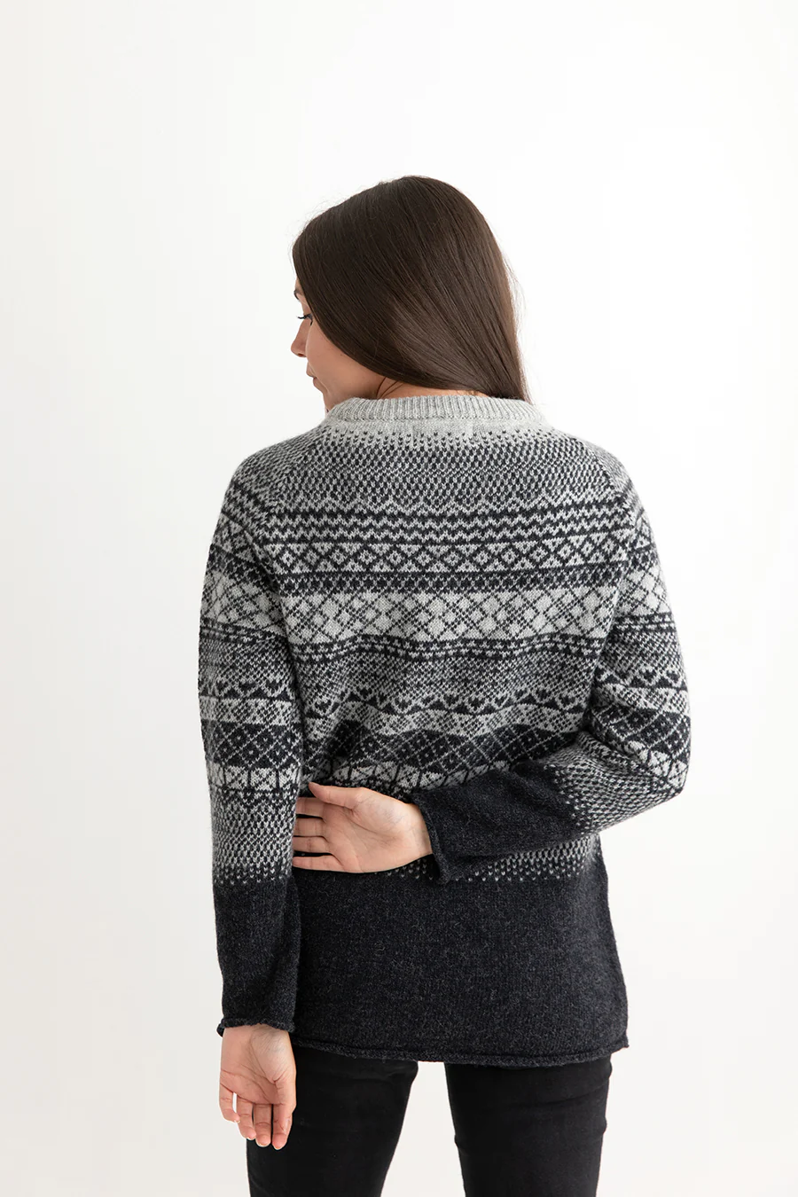 Womens Lace Fair Isle Tunic Jumper - charcoal - Image 4