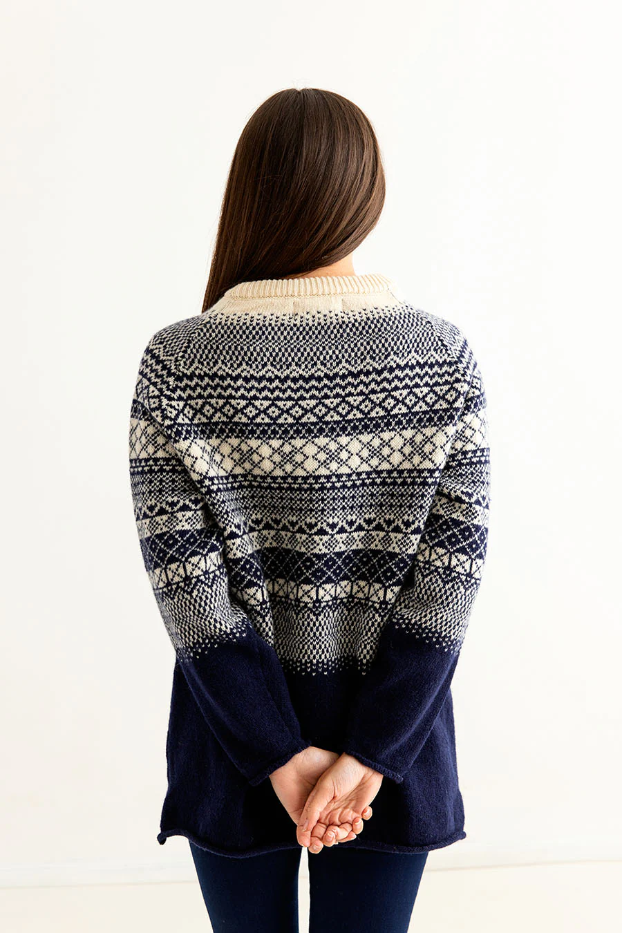 Womens Lace Fair Isle Tunic Jumper - navy - Image 3