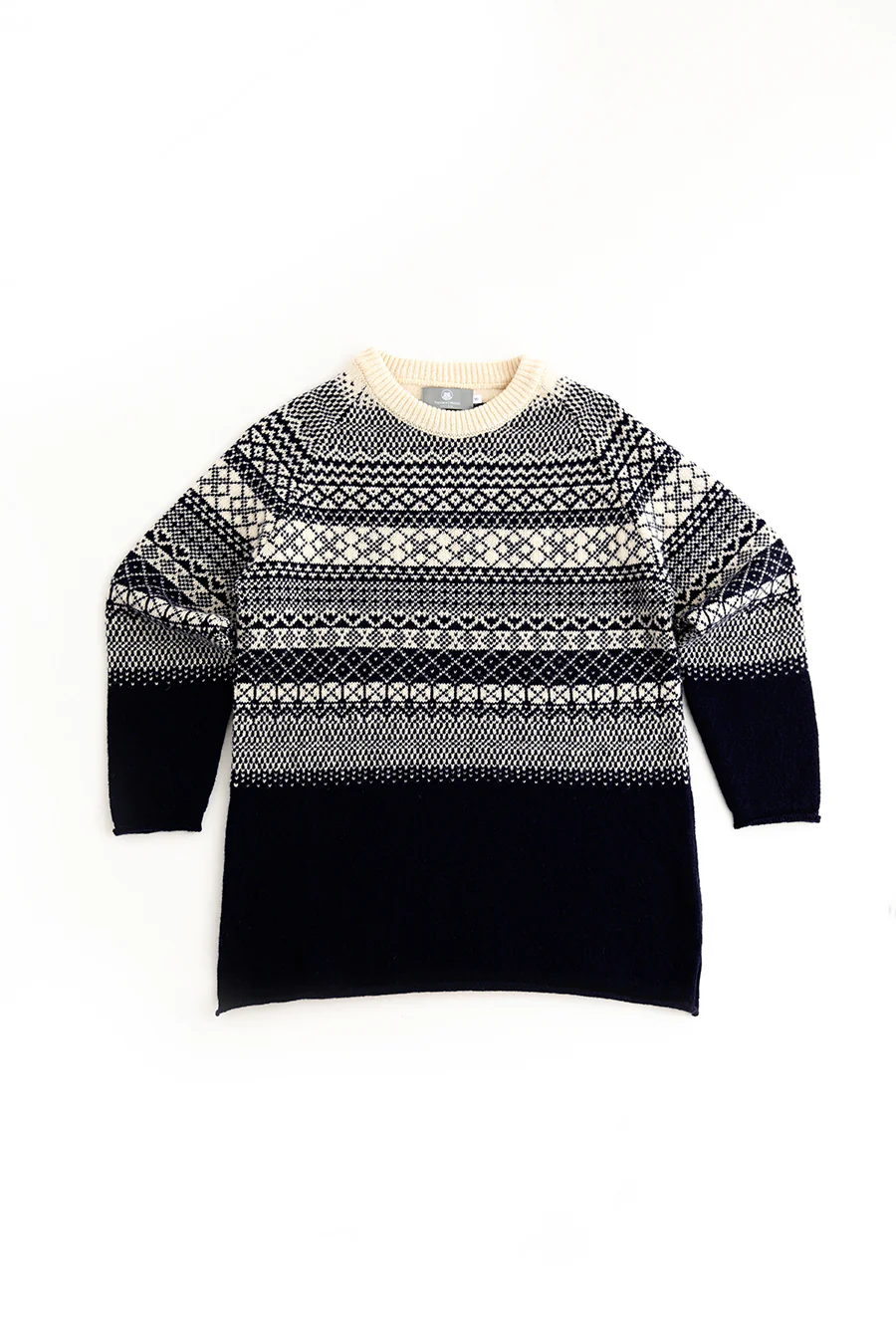 Womens Lace Fair Isle Tunic Jumper - navy - Image 7