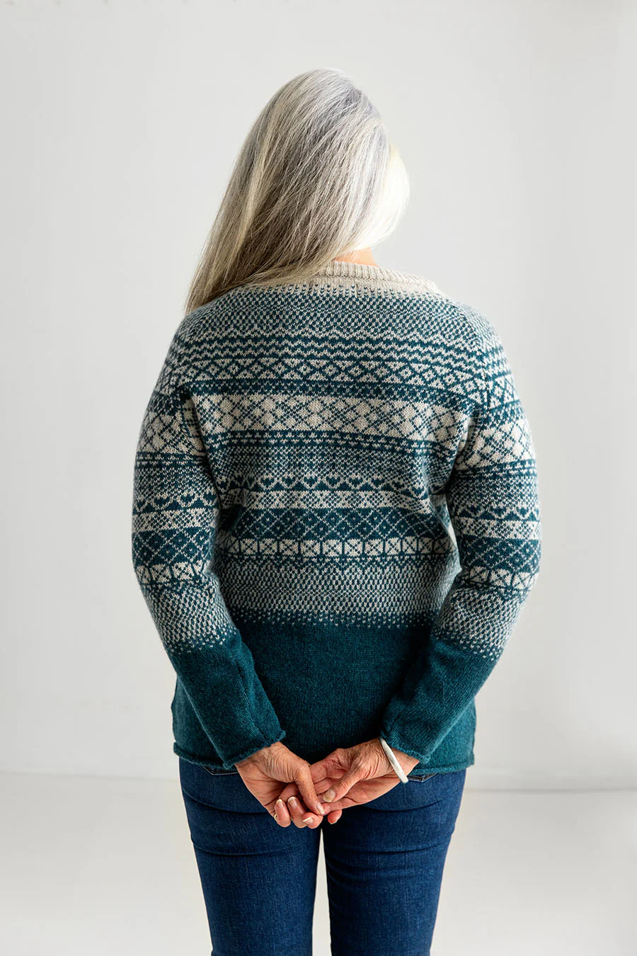 Womens Lace Fair Isle Tunic Jumper - storm - Image 3