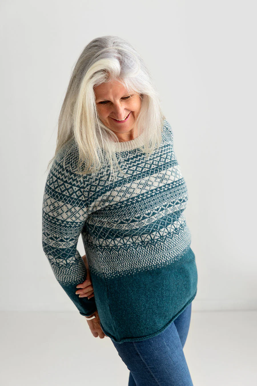 Womens Lace Fair Isle Tunic Jumper - storm - Image 4