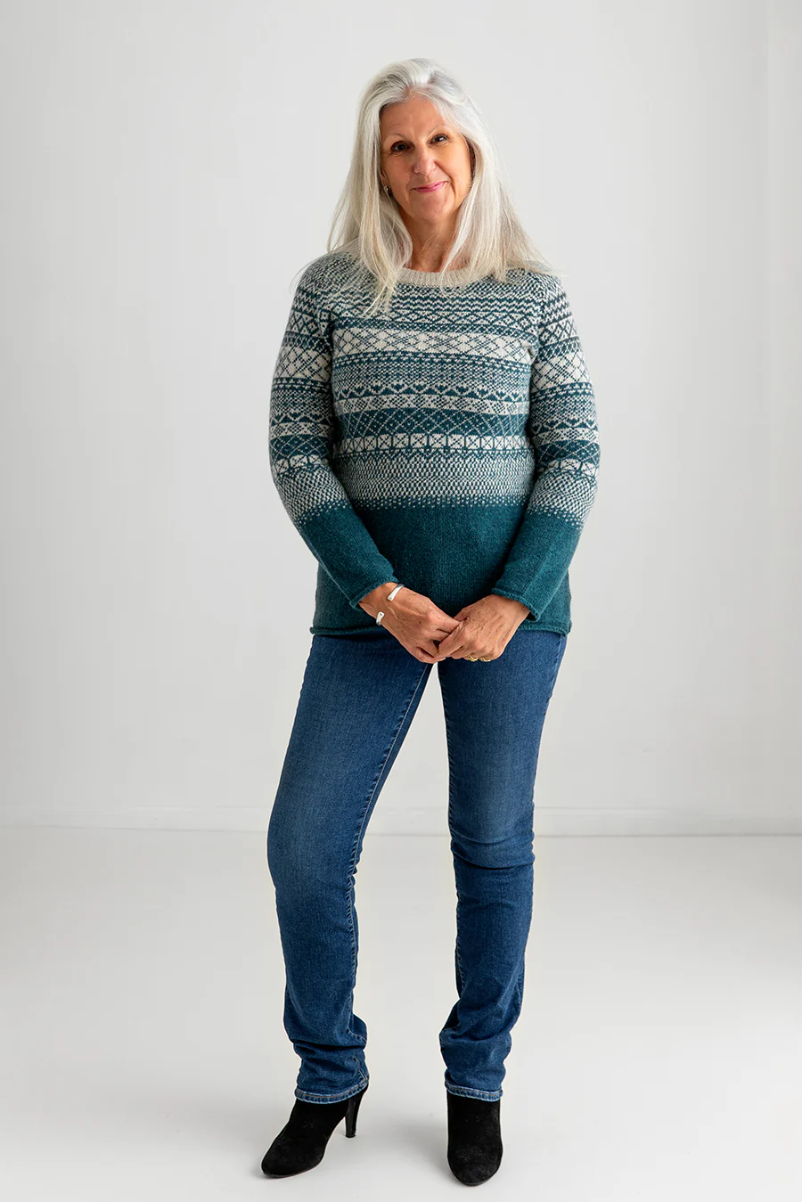 Womens Lace Fair Isle Tunic Jumper - storm - Image 5